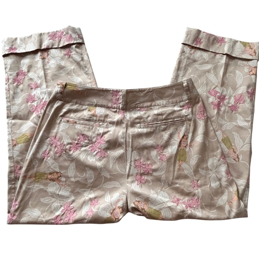 Tommy Bahama Womens Embroidered Cropped Cotton Silk Blend Hula Print Pants - 4 - Picture 5 of 5